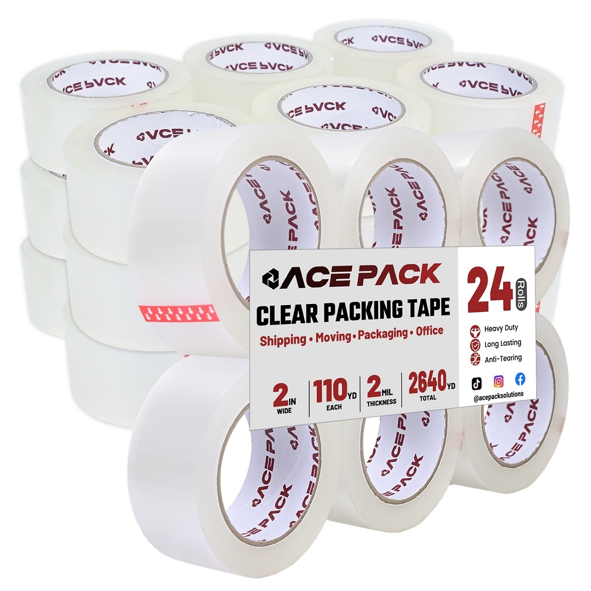 BlackTeck Clear Shipping Packaging Tape — 2in. x 110yds., 2.0mil Thick, 24-Pack, Model# N2-220110C